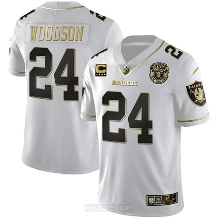 MEN'S RAIDERS SUPER BOWL CHAMPIONS PATCH WHITE GOLD AND BLACK GOLD JERSEY - ALL STITCHED
