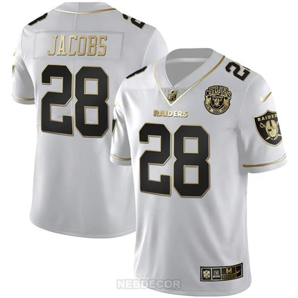 MEN'S RAIDERS SUPER BOWL CHAMPIONS PATCH WHITE GOLD AND BLACK GOLD JERSEY - ALL STITCHED