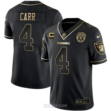 MEN'S RAIDERS SUPER BOWL CHAMPIONS PATCH WHITE GOLD AND BLACK GOLD JERSEY - ALL STITCHED