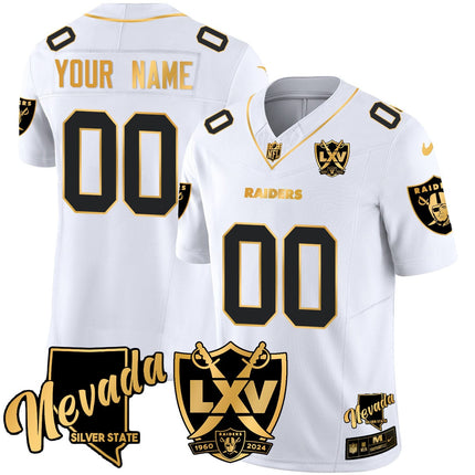 Custom Name/Gender Raiders 2024 Vapor Limited Gold Jersey - 65th Anniversary - All Stitched