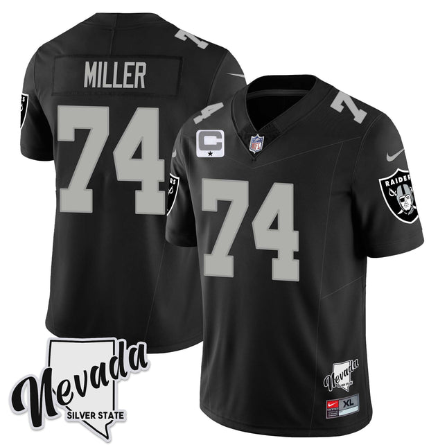 Men's Las Vegas Raiders 2023 Nevada Sliver State Patch Jersey - All Stitched