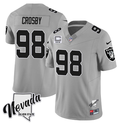 Men's Las Vegas Raiders 2023 Nevada Sliver State Patch Jersey - All Stitched