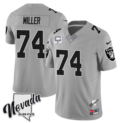Men's Las Vegas Raiders 2023 Nevada Sliver State Patch Jersey - All Stitched