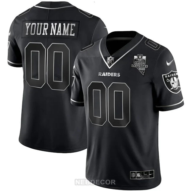 LAS VEGAS RAIDERS INAUGURAL SEASON PATCH GOLD & SPLIT CUSTOM NAME AND NUMBER JERSEY - ALL STITCHED
