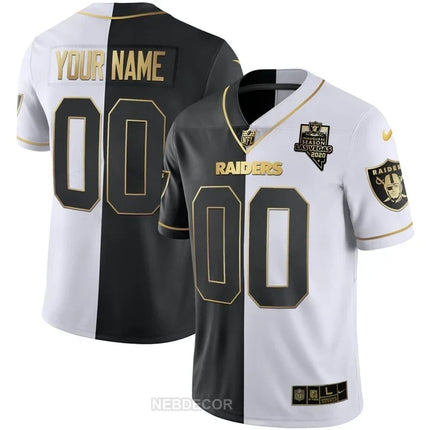 LAS VEGAS RAIDERS INAUGURAL SEASON PATCH GOLD & SPLIT CUSTOM NAME AND NUMBER JERSEY - ALL STITCHED