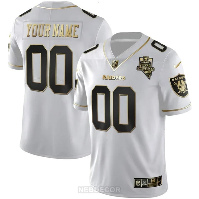 LAS VEGAS RAIDERS INAUGURAL SEASON PATCH GOLD & SPLIT CUSTOM NAME AND NUMBER JERSEY - ALL STITCHED