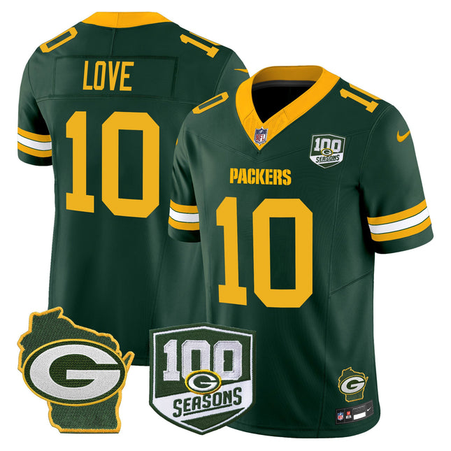Men's Green Bay Packers 100th Season & Home Patch Vapor Limited Jersey - All Stitched