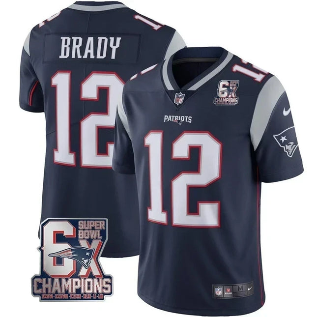 #12 Tom Brady New England Patriots Jersey - 6x SB Champions Patch