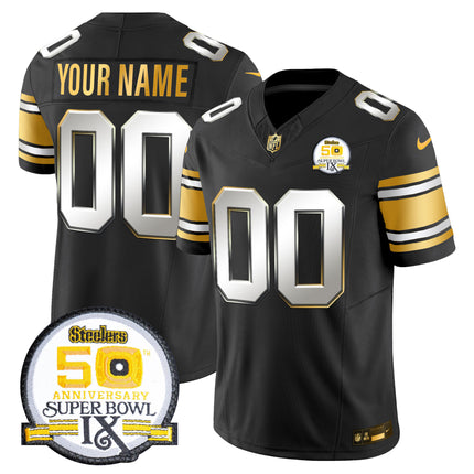 Steelers 50th Anniversary of Super Bowl IX Patch Gold Vapor Limited Custom Jersey - All Stitched