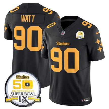 Men's Steelers 50th Anniversary Of Super Bowl IX Patch Vapor Limited Jersey V2 - All Stitched