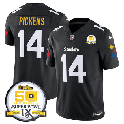 Men's Steelers 50th Anniversary Of Super Bowl IX Patch Vapor Limited Jersey V2 - All Stitched