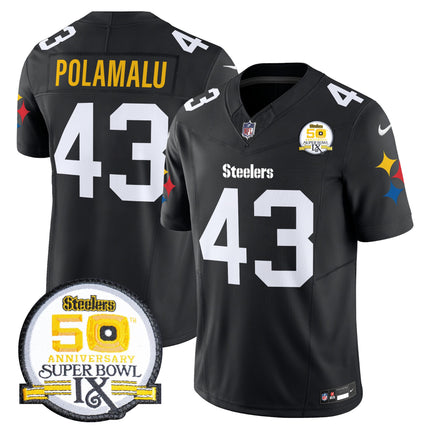 Men's Steelers 50th Anniversary Of Super Bowl IX Patch Vapor Limited Jersey V2 - All Stitched