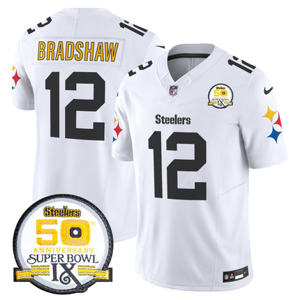 Men's Steelers 50th Anniversary Of Super Bowl IX Patch Vapor Limited Jersey V2 - All Stitched