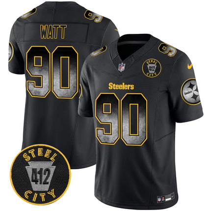 Men's Steelers Arch Smoke 412 Patch Vapor Limited Jersey - All Stitched
