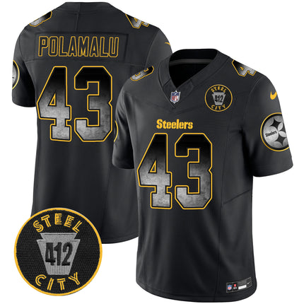 Men's Steelers Arch Smoke 412 Patch Vapor Limited Jersey - All Stitched