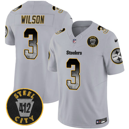 Men's Steelers Arch Smoke 412 Patch Vapor Limited Jersey - All Stitched