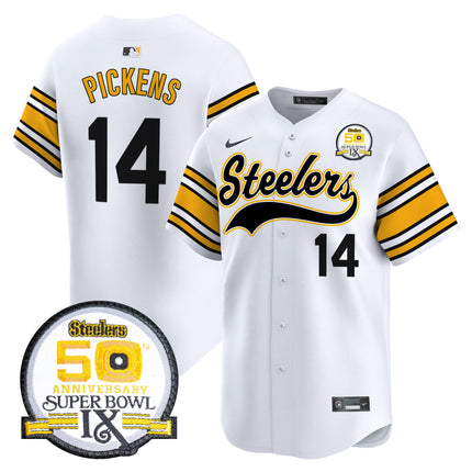 Men's Steelers 50th Anniversary Of Super Bowl IX Patch Vapor Premier Baseball Jersey - All Stitched