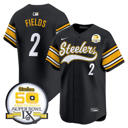 Men's Steelers 50th Anniversary Of Super Bowl IX Patch Vapor Premier Baseball Jersey - All Stitched