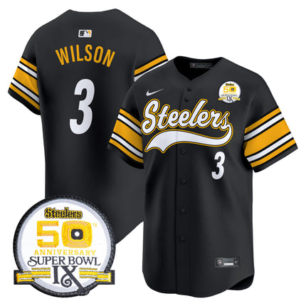 Men's Steelers 50th Anniversary Of Super Bowl IX Patch Vapor Premier Baseball Jersey - All Stitched