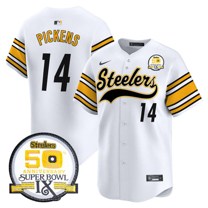 Men's Steelers 50th Anniversary Of Super Bowl IX Patch Vapor Premier Baseball Jersey - All Stitched