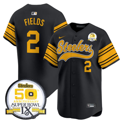 Men's Steelers 50th Anniversary Of Super Bowl IX Patch Vapor Premier Baseball Jersey - All Stitched