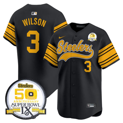 Men's Steelers 50th Anniversary Of Super Bowl IX Patch Vapor Premier Baseball Jersey - All Stitched