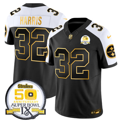 Men's Steelers 50th Anniversary of Super Bowl IX Patch Gold Vapor Limited Jersey - All Stitched