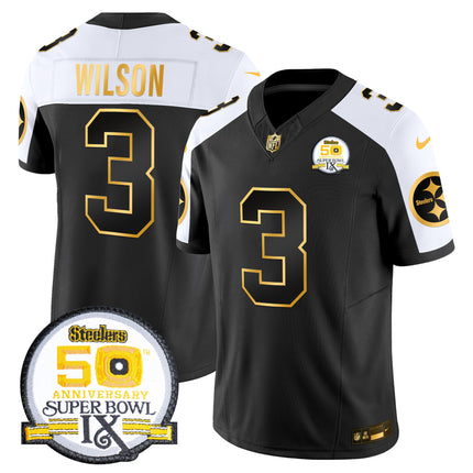 Men's Steelers 50th Anniversary of Super Bowl IX Patch Gold Vapor Limited Jersey - All Stitched