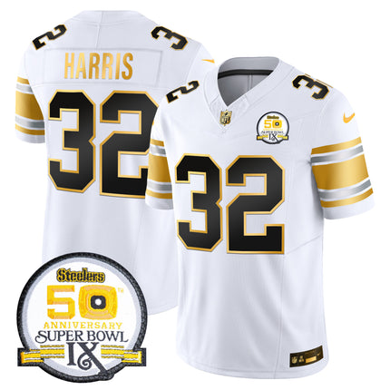Men's Steelers 50th Anniversary of Super Bowl IX Patch Gold Vapor Limited Jersey - All Stitched