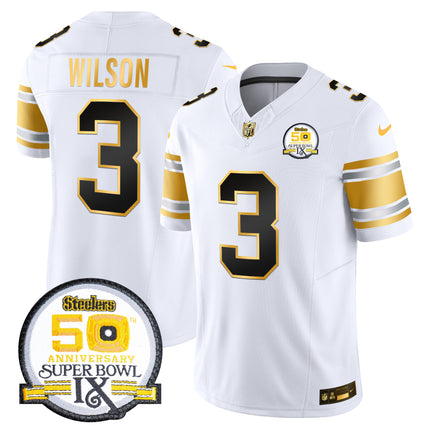 Men's Steelers 50th Anniversary of Super Bowl IX Patch Gold Vapor Limited Jersey - All Stitched