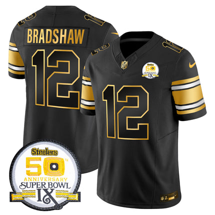 Men's Steelers 50th Anniversary of Super Bowl IX Patch Gold Vapor Limited Jersey - All Stitched