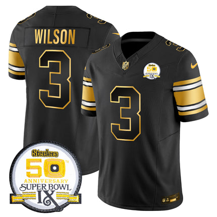 Men's Steelers 50th Anniversary of Super Bowl IX Patch Gold Vapor Limited Jersey - All Stitched
