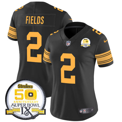 Women's Steelers 50th Anniversary Of Super Bowl IX Patch Vapor Limited Jersey - All Stitched