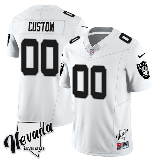 Custom Las Vegas Raiders 2023 Nevada Sliver State Patch Jersey - All Stitched