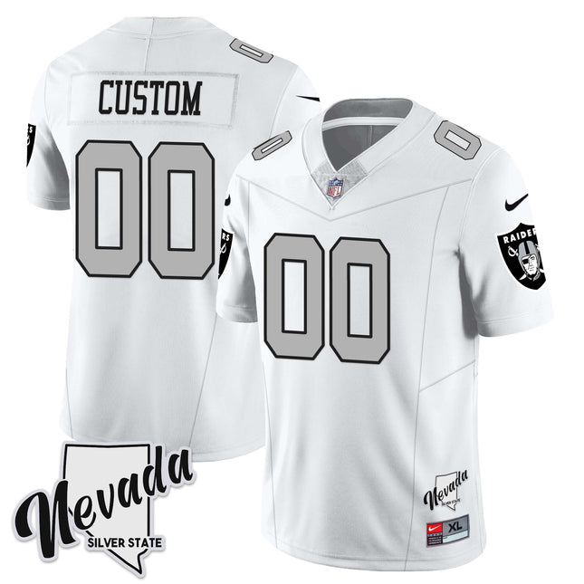Custom Las Vegas Raiders 2023 Nevada Sliver State Patch Jersey - All Stitched