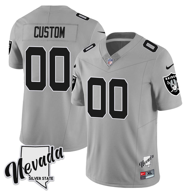 Custom Las Vegas Raiders 2023 Nevada Sliver State Patch Jersey - All Stitched