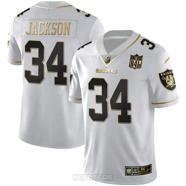 MEN'S LAS VEGAS RAIDERS RAIDER4LIFE PATCH WHITE GOLD AND BLACK GOLD JERSEY - ALL STITCHED