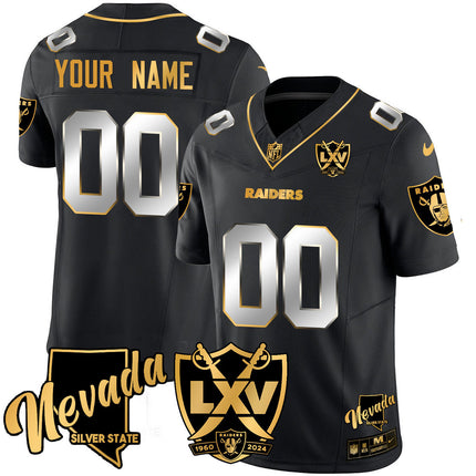 Custom Name/Gender Raiders 2024 Vapor Limited Gold Jersey - 65th Anniversary - All Stitched