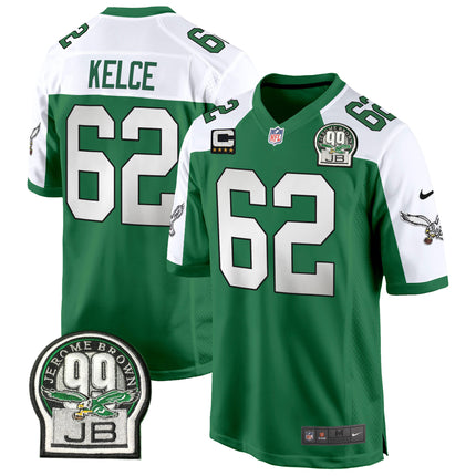 Men's Eagles Jerome Brown Patch Kelly Green Alternate Game Jersey - All Stitched
