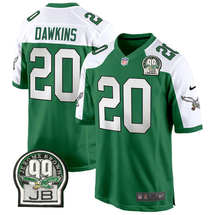 Men's Eagles Jerome Brown Patch Kelly Green Alternate Game Jersey - All Stitched