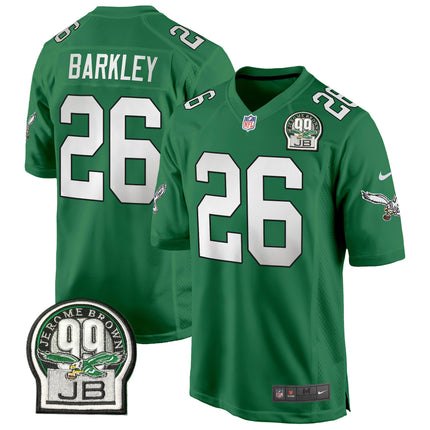 Men's Eagles Jerome Brown Patch Kelly Green Alternate Game Jersey - All Stitched