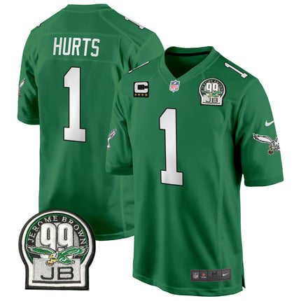 Men's Eagles Jerome Brown Patch Kelly Green Alternate Game Jersey - All Stitched