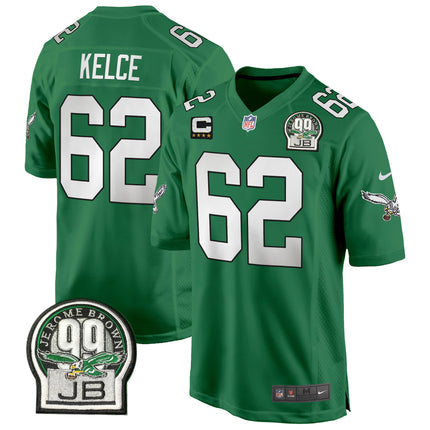 Men's Eagles Jerome Brown Patch Kelly Green Alternate Game Jersey - All Stitched