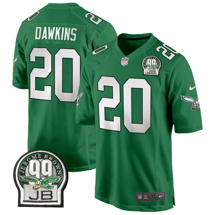 Men's Eagles Jerome Brown Patch Kelly Green Alternate Game Jersey - All Stitched