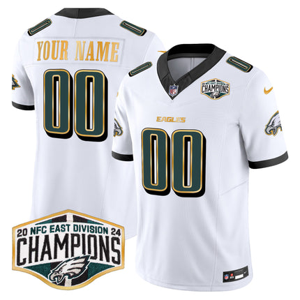 Custom Gender/Name Eagles 2024 NFC East Division Champions Gold Trim Vapor Limited Jersey - All Stitched