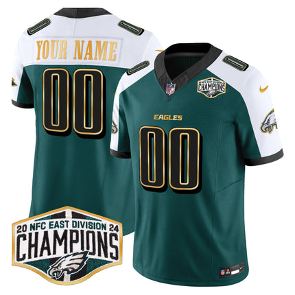 Custom Gender/Name Eagles 2024 NFC East Division Champions Gold Trim Vapor Limited Jersey - All Stitched